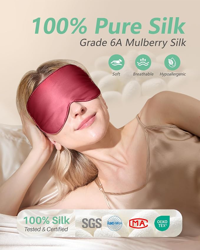 BeeVines 100% Real Mulberry Silk 2 Pack Sleep Mask, Pure Silk Eye Masks - Image 2