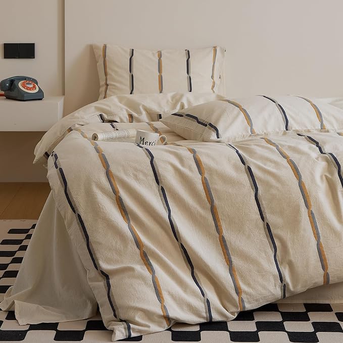 mixinni Cotton Linen Jacquard Duvet Cover Set Queen, 3-Piece Mid-Century Modern - Image 6