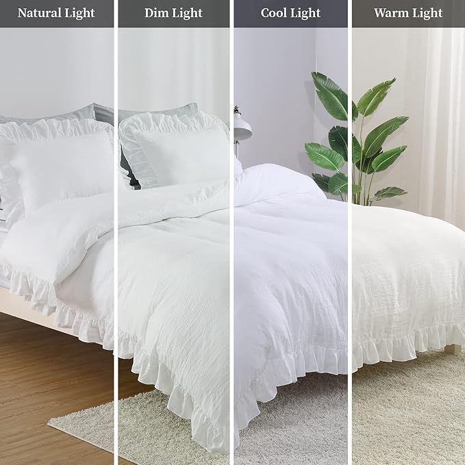 CAROMIO White Ruffle Duvet Cover Queen Size, 90x90 in - Image 7