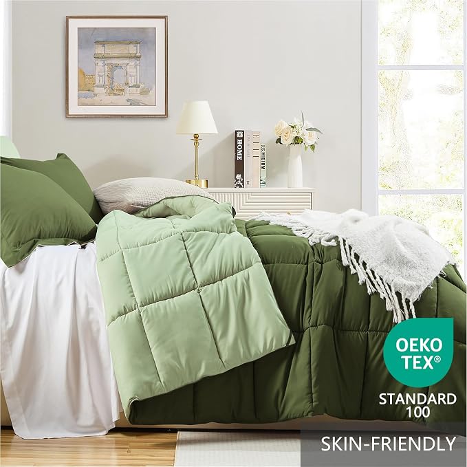 Homelike Moment Twin Comforter Set Olive Green, Lightweight Comforter Twin Size - Image 3