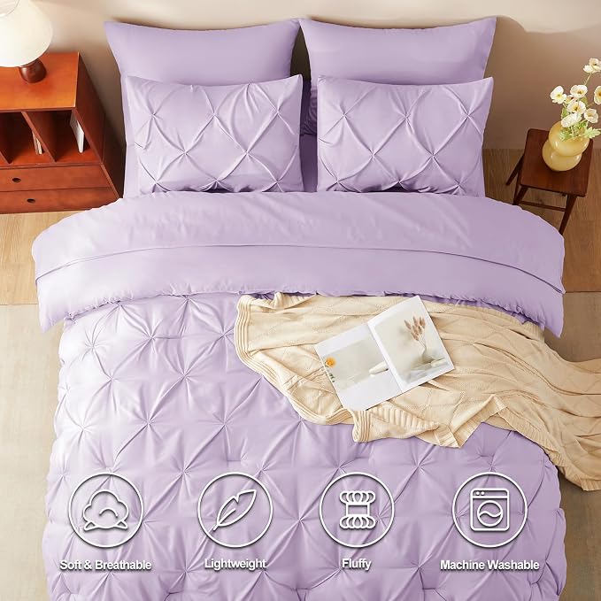 CozyLux King Size Comforter Set Lavender, 7 Pieces Bed in A Bag Light Purple - Image 2