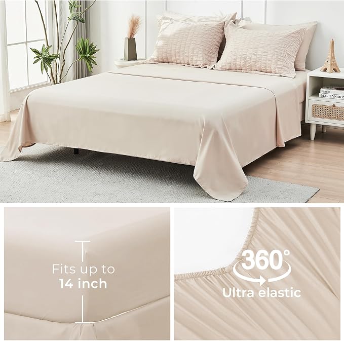 HYMOKEGE Beige King Size Comforter Set Seersucker 7 Pieces, All Season Luxury - Image 7