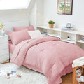 HYMOKEGE Pink Twin XL Comforter Set Seersucker 5 Pieces, All Season Luxury Bed by HYMOKEGE