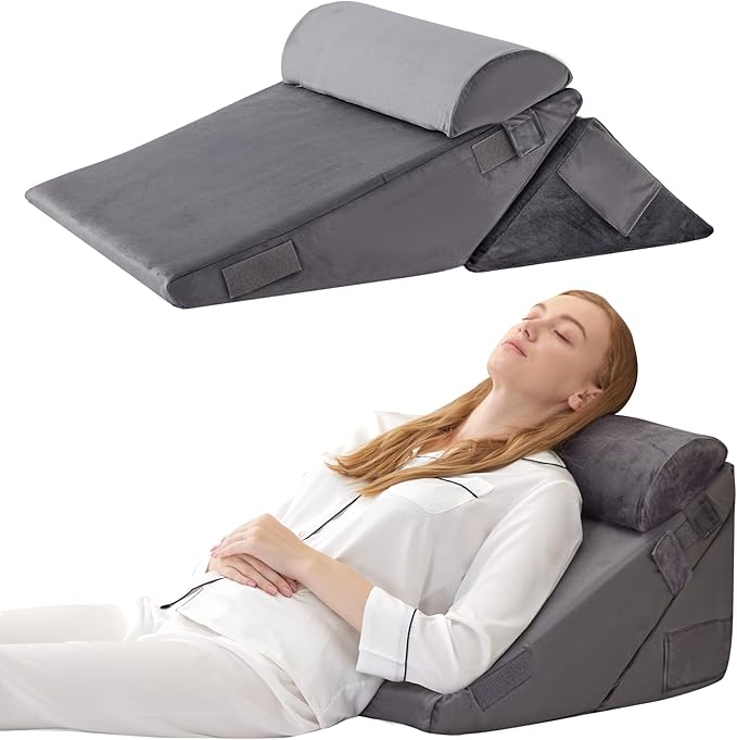 Bedluxe 3Pcs Orthopedic Bed Wedge Pillow Set, Foam Wedge Pillow Post Surgery by Bedluxe