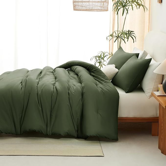 CozyLux California King Comforter Set Olive Green, 3 Pieces Cal King Solid - Image 6