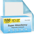 100 Count 22” x 22” Super Absorbency Disposable Underpads, Leakproof Quick by Wowflash