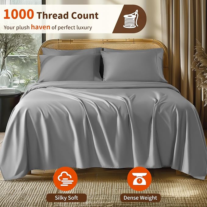 LBRO2M 1000 Thread Count 100% Egyptian Cotton Sheets Set 6 Piece Sets King Bed - Image 2