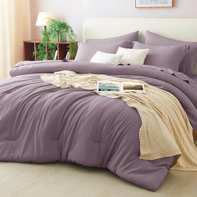 CozyLux King Size Comforter Set Dusty Purple, 7 Pieces Bed in a Bag King by CozyLux