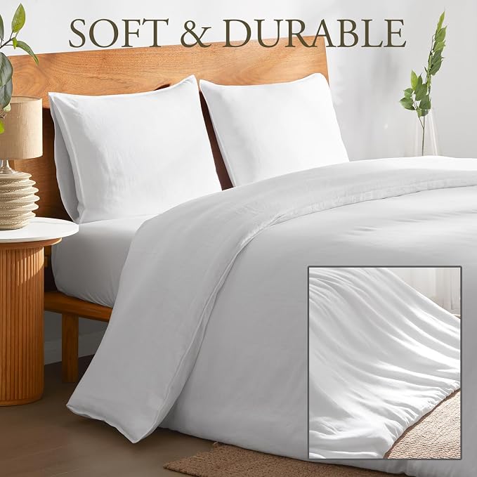 DAPU 100% Linen Duvet Cover Full 3PCs, Pure Natural French Flax Linen Duvet - Image 3