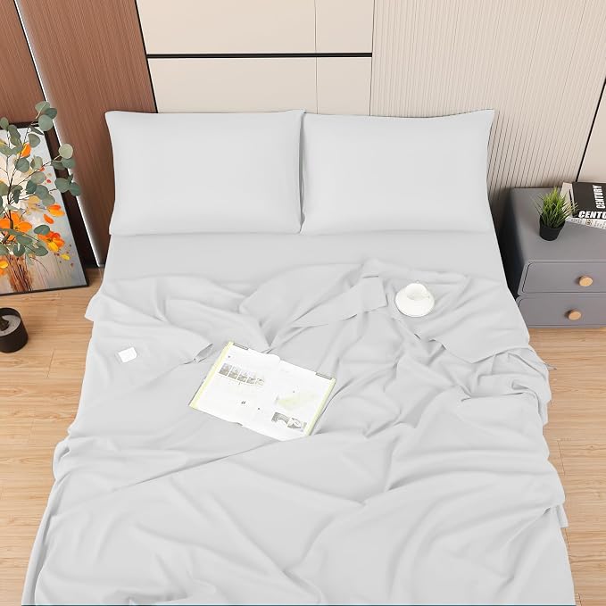 Toodou White Twin Bed Top Sheet is Made of Soft Wrinkle Resistant Microfiber - Image 3