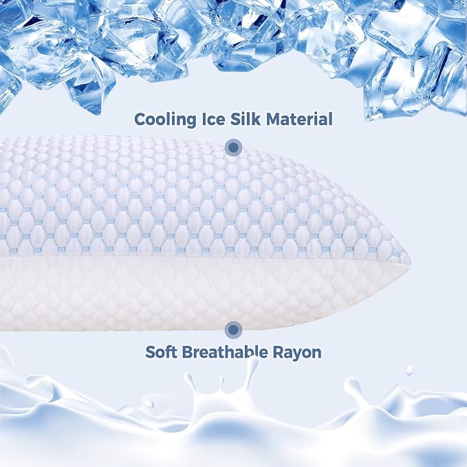 OSBED Cooling Adjustable Shredded Memory Foam Pillows Queen Size Set of 2 - Image 2