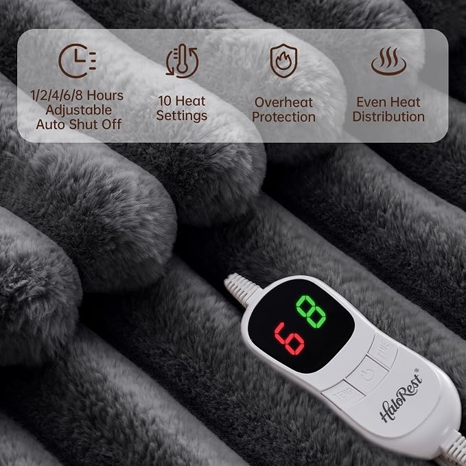 Heated Blanket Twin Size, Faux Fur Cozy Heating Blanket - Image 3