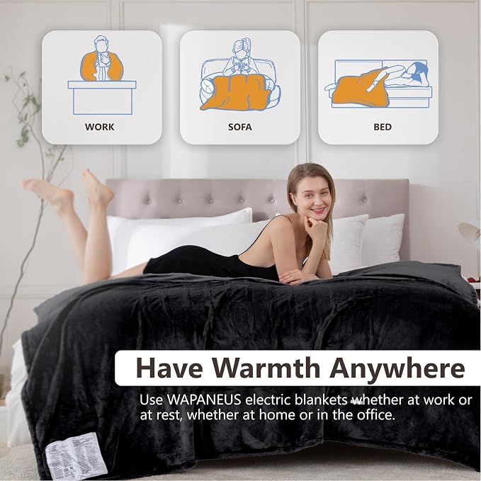 Wapaneus Heated Blanket Electric Blanket 62" x 84" Twin Size - Image 3