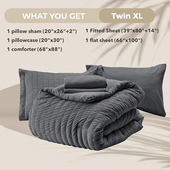 HYMOKEGE Twin XL Comforter Set Seersucker 5 Pieces, All Season Luxury Bed in a - Image 7