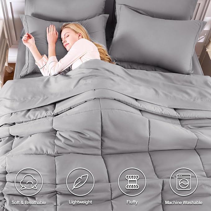 CozyLux Queen Comforter Set Grey - Image 2