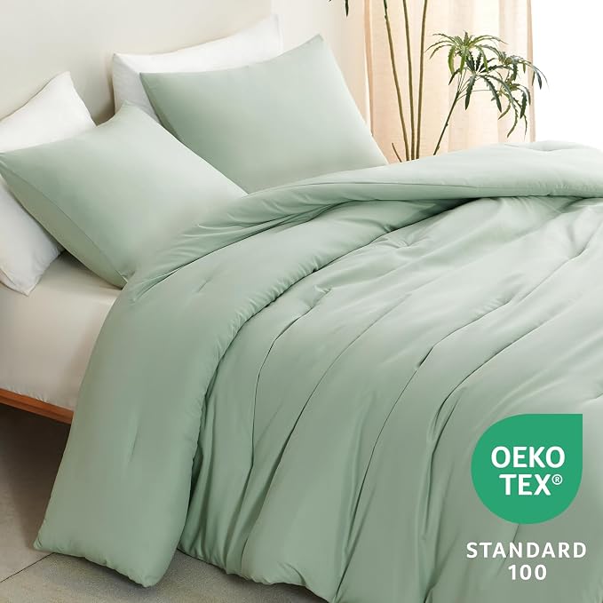 CozyLux Oversized King Comforter Set Sage Green, 3 Pieces 120x98 Solid - Image 4