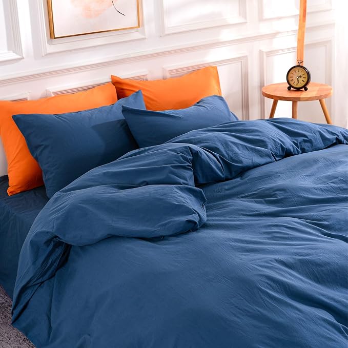 NEXHOME PRO Duvet Cover Set 100% Washed Cotton Full Size Linen Feel Textured - Image 4