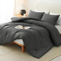 CozyLux Full Size Comforter Set Dark Grey, 3 Pieces Solid Breathable Quilted by CozyLux