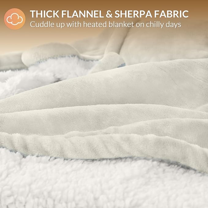 HOMLYNS LuxeHeat Heated Blanket Electric Blanket Full Size, Soft Flannel Sherpa - Image 5