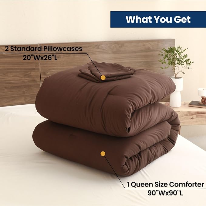 Paxrac Earthy Brown Comforter Queen Size, Neutral 3 Pieces Comforter Set - Image 7