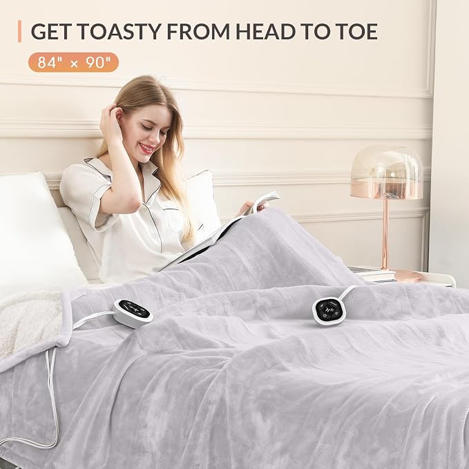 HOMLYNS LuxeHeat Heated Blanket Electric Blanket Queen Size, Soft Flannel - Image 3