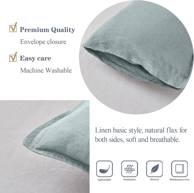 Simple&Opulence 100% Linen Lumbar Pillow Cover 12 x 20 Inches Set of 2 - Image 3