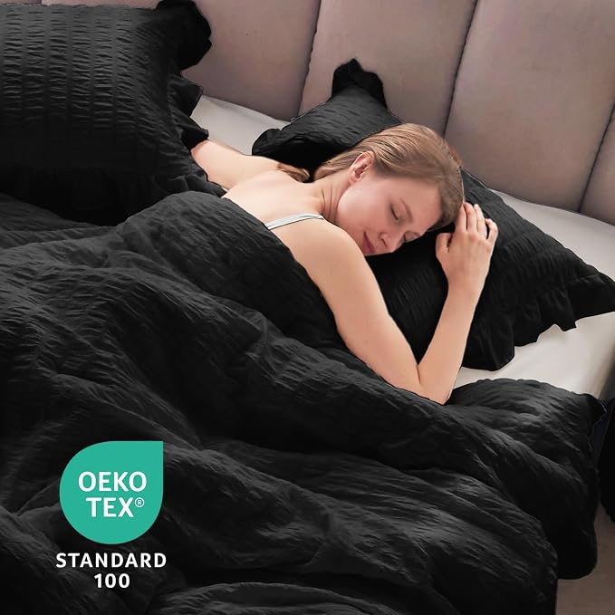 JOLLYVOGUE Black Twin Size Comforter Set, 2 Pieces Seersucker Lightweight - Image 8