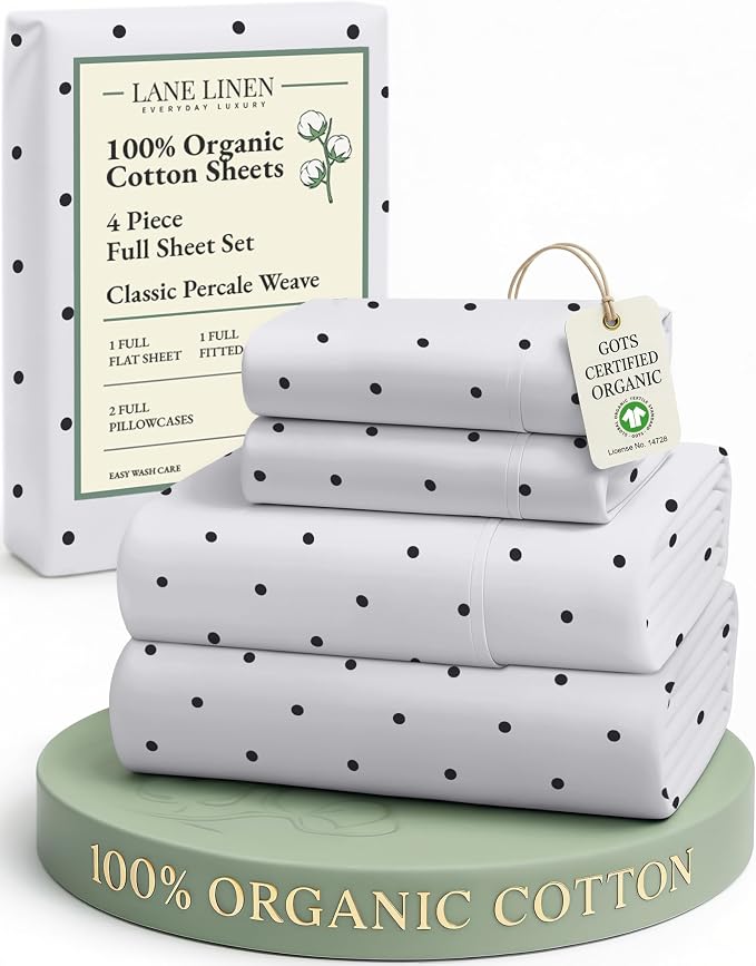LANE LINEN 100% Organic Cotton Full Sheets Set, Percale Fully Elasticized by LaneLinen