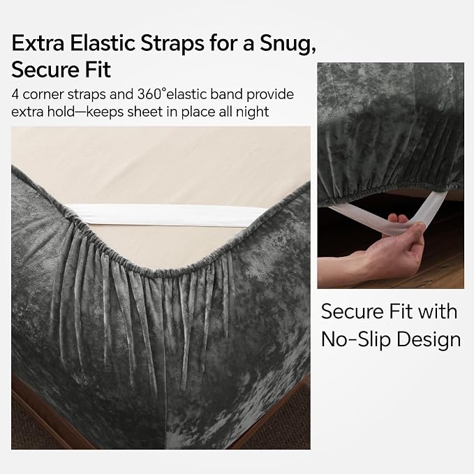BEDELITE Velvet Fitted Sheet and Pillowcases Set, Luxury Soft Fuzzy Bottom Sheet - Image 4