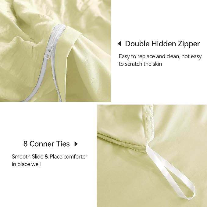 JELLYMONI Light Yellow Duvet Cover King Size, Soft Breathable Seersucker Duvet - Image 5