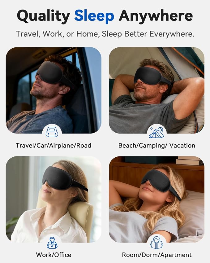 Weighted Blackout Sleep Mask for Men, 3D Contoured Zero Eye Pressure, - Image 8