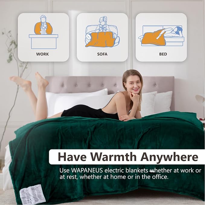 Wapaneus Heated Blanket Electric Blanket 62" x 84" Twin Size - Image 4