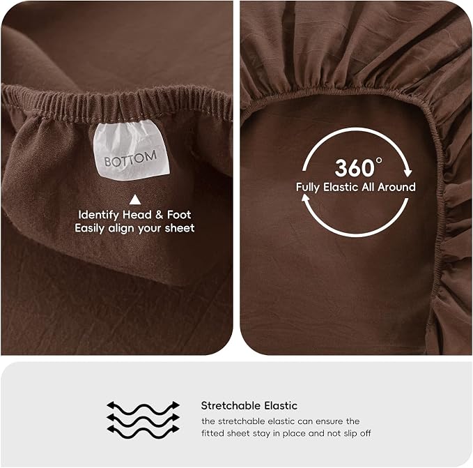 MooMee Fitted Bottom Sheet Only 100% Washed Cotton Linen Like Textured - Image 3
