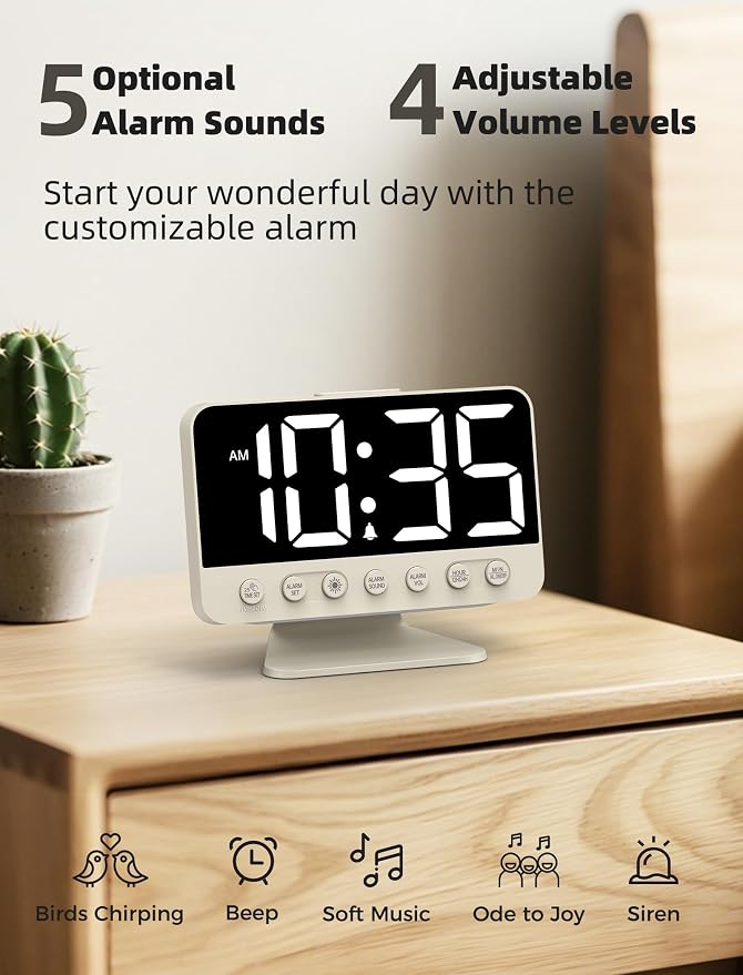 Odokee Digital Alarm Clocks for Bedrooms: Large Bold Number 5 Brightness Dimmer - Image 3