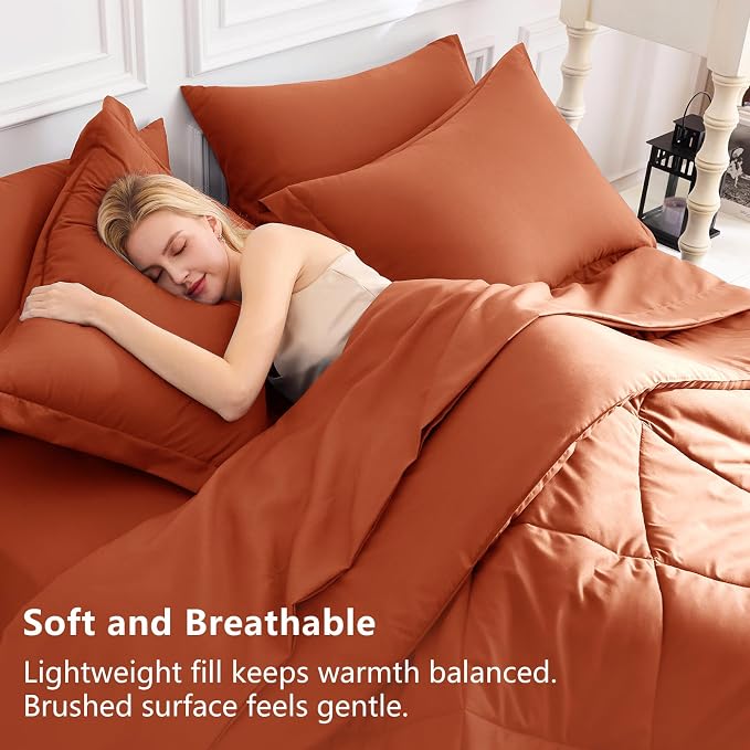 CozyLux King Size Comforter Set Burnt Orange - Image 3