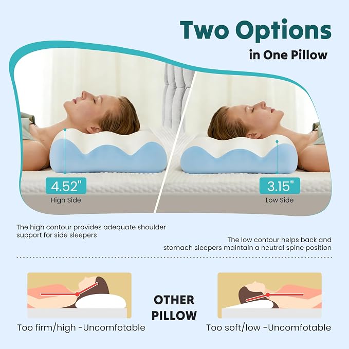 DUMOS Cervical Pillow for Neck and Shoulder, Contour Memory Foam Pillow - Image 4