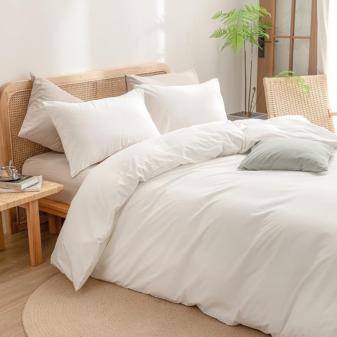 BESTOUCH Duvet Cover Set 100% Washed Cotton Linen Feel Super Soft Comfortable - Image 2