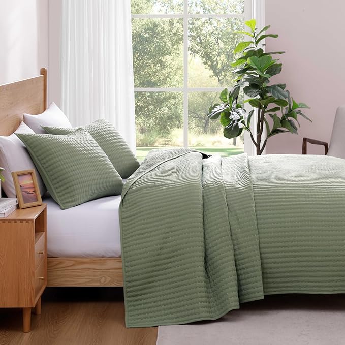 WRENSONGE Twin Size Quilt-3 Pieces Lightweight Bedspreads Sage Green Twin Quilt - Image 4