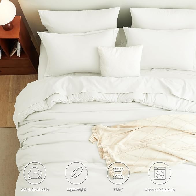 CozyLux Full Size Comforter Sets Ivory, 7 Pieces Bed in a Bag Full Comforter Set - Image 2