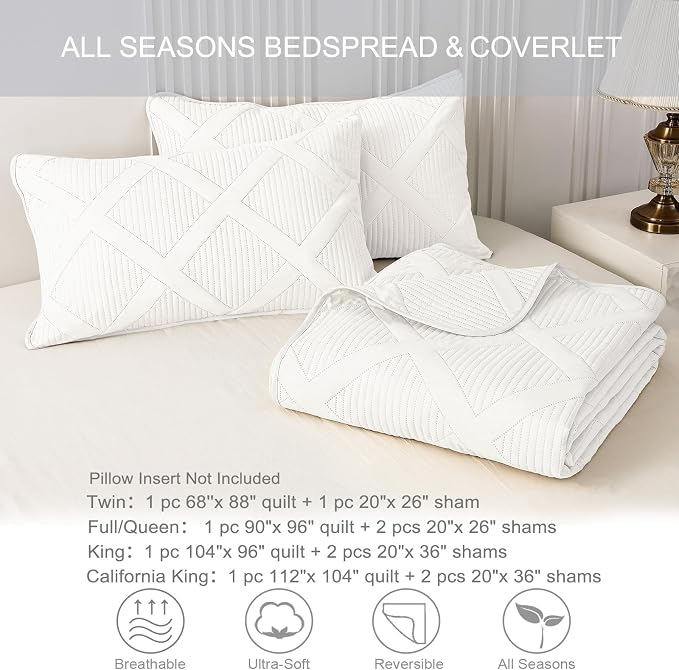 Exclusivo Mezcla Oversized King Quilt Set- White Cal King Quilts Bedding Set - Image 6