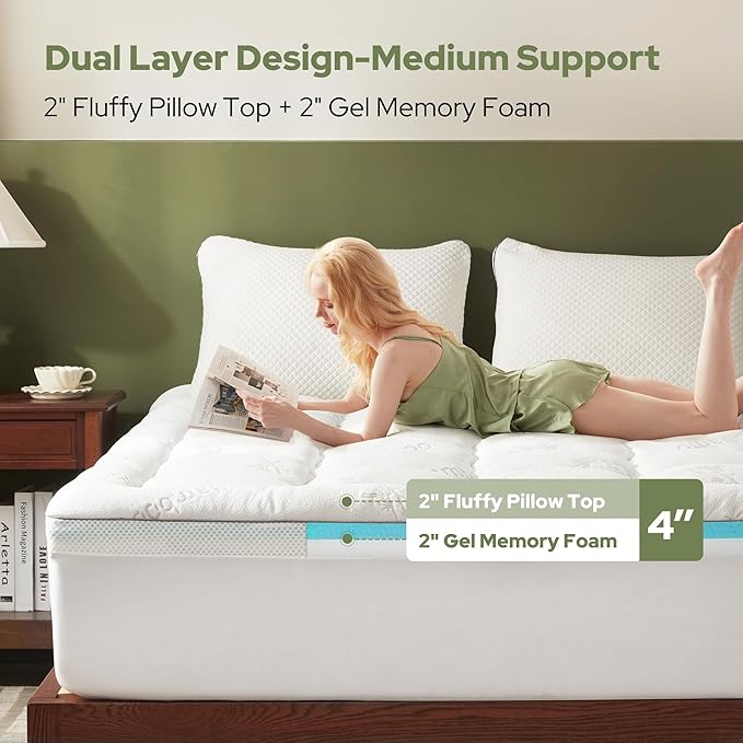 BEDLORE 4 Inch Memory Foam Mattress Topper Queen, 2-in-1 Dual Layer Design - Image 2