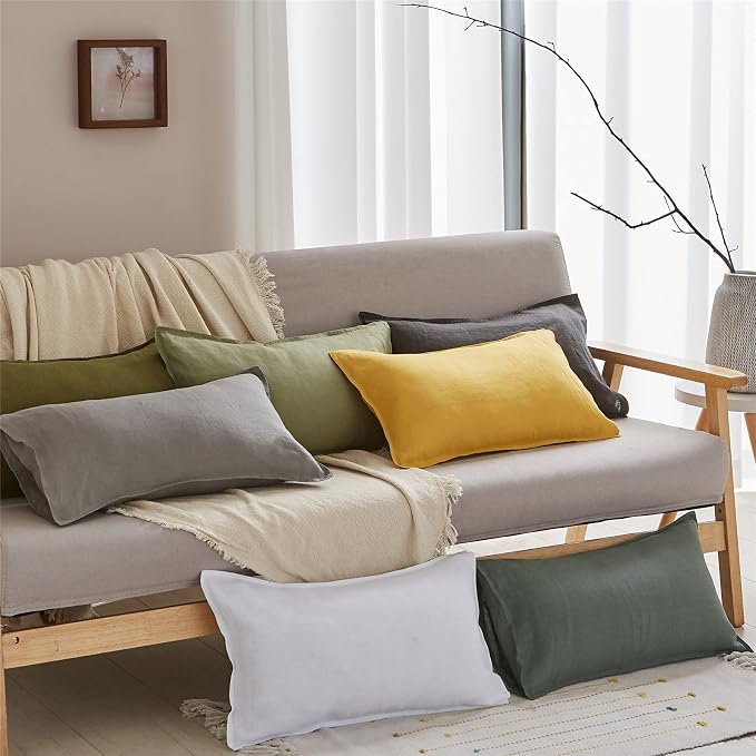 Simple&Opulence 100% Linen Lumbar Pillow Cover 12 x 20 Inches Set of 2 - Image 5
