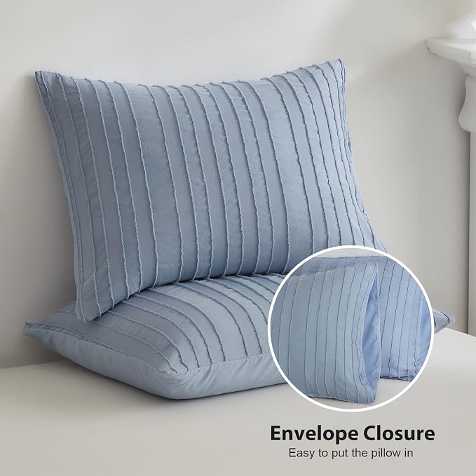 WARMDERN Blue Boho Duvet Cover Set Full Size, Striped Textured Duvet Cover - Image 7