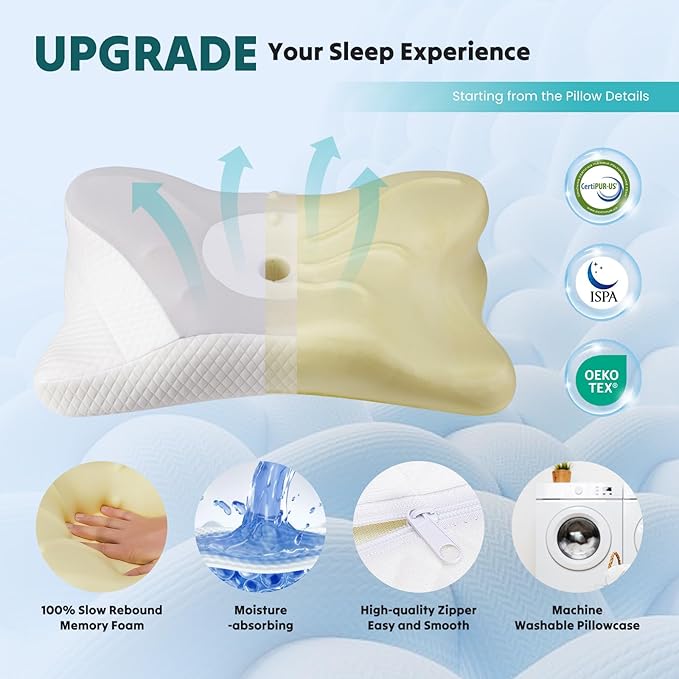 DUMOS Cervical Neck Pillow, Cooling Ergonomic Memory Foam Pillows - Image 5