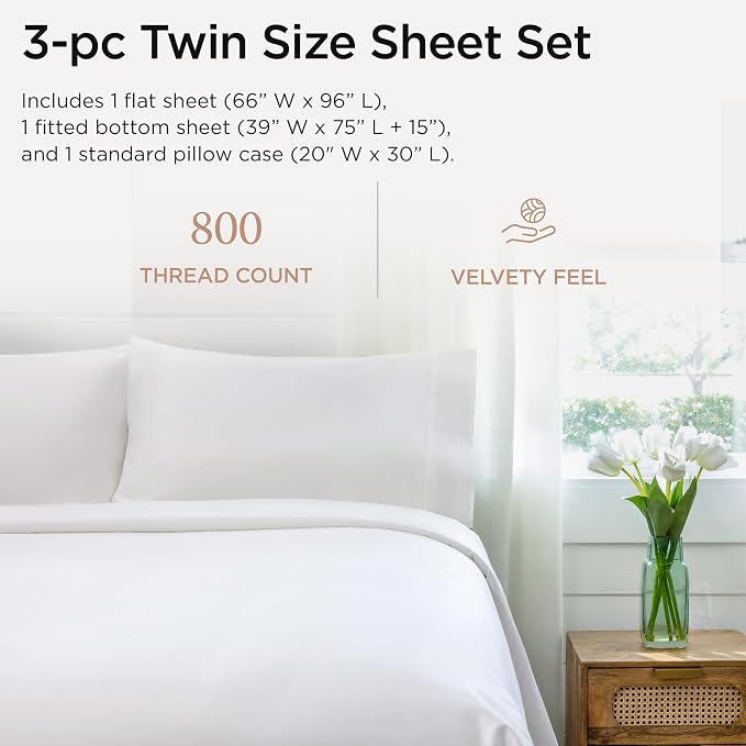 Threadmill Luxury 800 Thread Count Twin 100% Cotton Sheets - Image 2