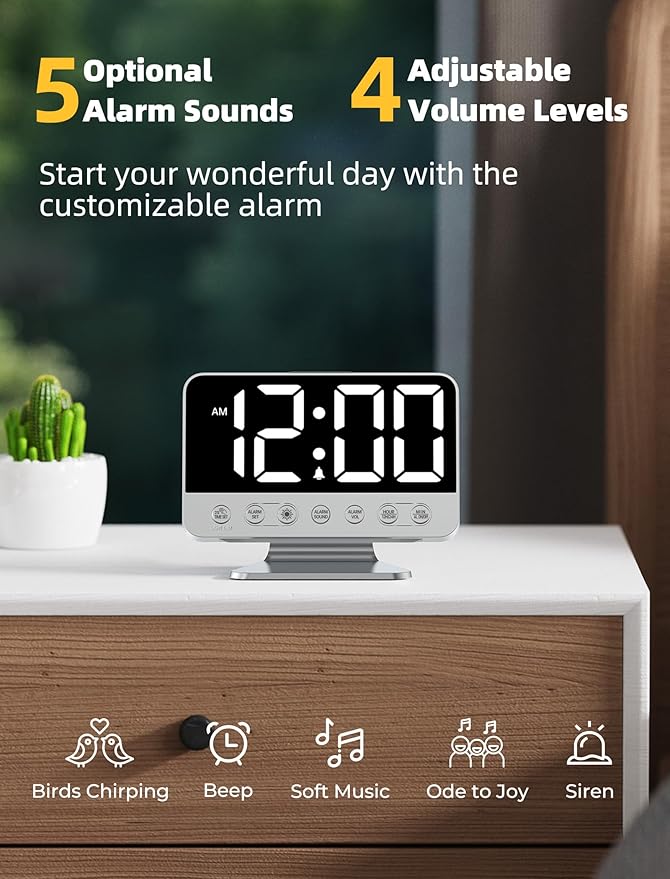 Odokee Digital Alarm Clocks for Bedrooms: Large Bold Number 5 Brightness Dimmer - Image 3