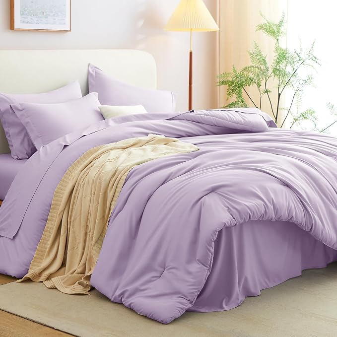 CozyLux Queen Comforter Set Lavender, 7 Pieces Bed in a Bag Queen Comforter Set - Image 9