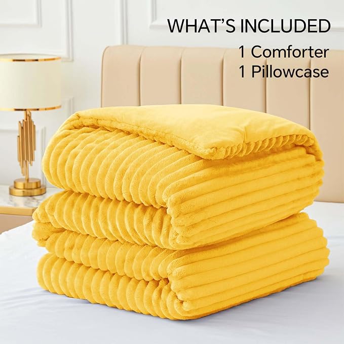 BEDELITE Fleece Twin Comforter Set -Super Soft & Warm Fluffy Bright Yellow - Image 6