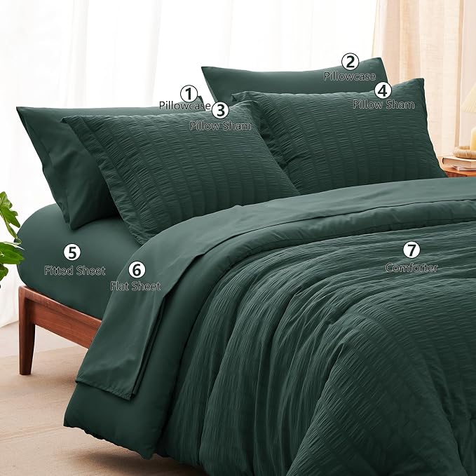 CozyLux Oversized Queen Comforter Set Forest Green Seersucker 7 Pieces 98x98 - Image 8
