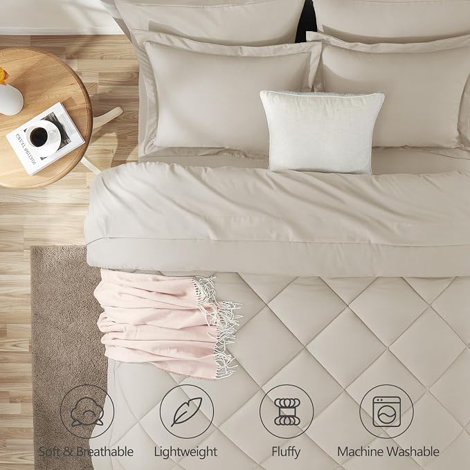 CozyLux King Size Comforter Set Beige - Image 2